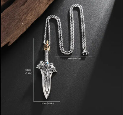 Mini Silver Sword Norse Battle Sword Pendant w 24 inch Silvery Rope Chain - Image 3
