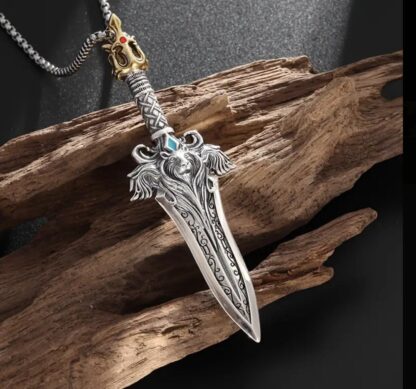 Mini Silver Sword Norse Battle Sword Pendant w 24 inch Silvery Rope Chain