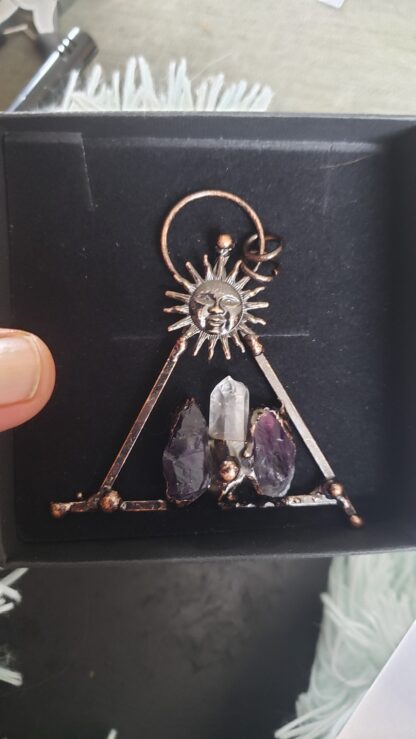 Wiccan Amethyst & Quartz Viking Raw Rough Quartz- Solid Copper Handmade Gemstone Pendant Mothers Day Sale - Image 9