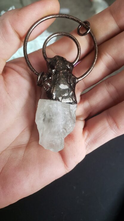 Solid Copper & Quartz Pendant Large Chunky w Blue Kyanite Designer Viking Pendant Raw Rough - Copper Handmade Gemstone mothers day sale - Image 8
