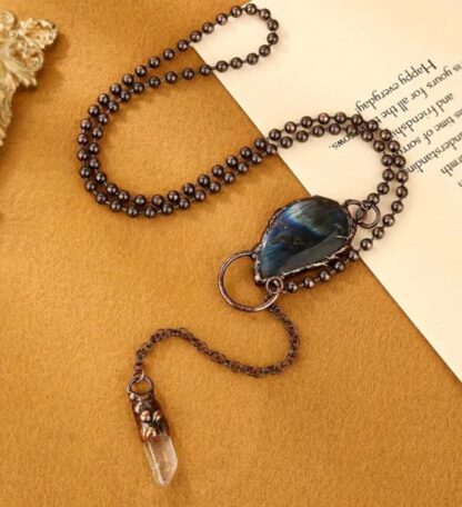 Vintage Victorian Style Deep Blue Labradorite & Clear Quartz Solid Copper Drop Chain Handmade Gemstone Necklace Amulet reiki ritual - Image 7