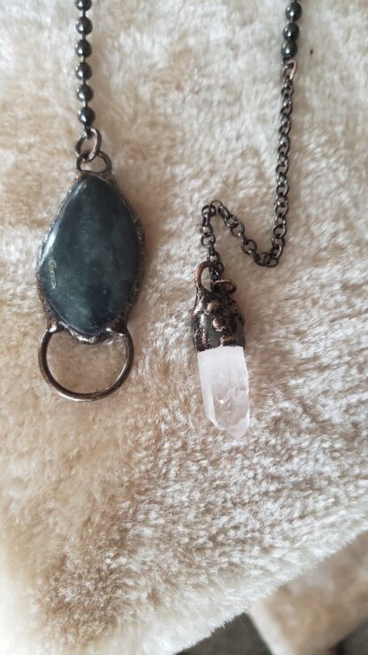 Vintage Victorian Style Deep Blue Labradorite & Clear Quartz Solid Copper Drop Chain Handmade Gemstone Necklace Amulet reiki ritual - Image 9
