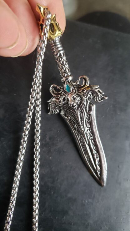 Mini Silver Sword Norse Battle Sword Pendant w 24 inch Silvery Rope Chain - Image 7