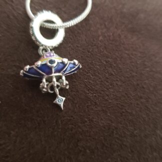Unique UFO .925 Sterling Silver Charm Necklace - Colored Enamel  Unique Ufo pendant w Alien 22 inch GEMSTONE CHAINs  8 Designs
