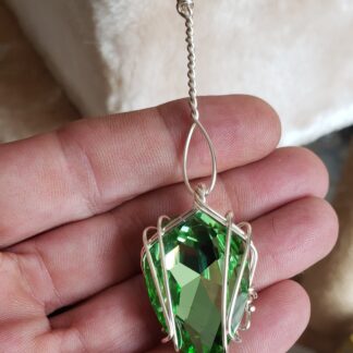 VERES™ Big Sparkle Dangle Drop Silver PERIDOT Lithuanian Crystal Pendant