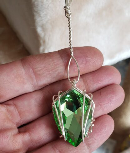 VERES™ Big Sparkle Dangle Drop Silver PERIDOT Lithuanian Crystal Pendant