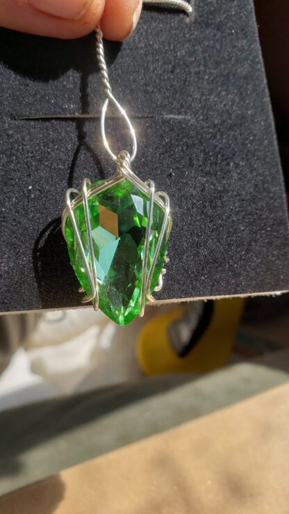 VERES™ Big Sparkle Dangle Drop Silver PERIDOT Lithuanian Crystal Pendant - Image 9