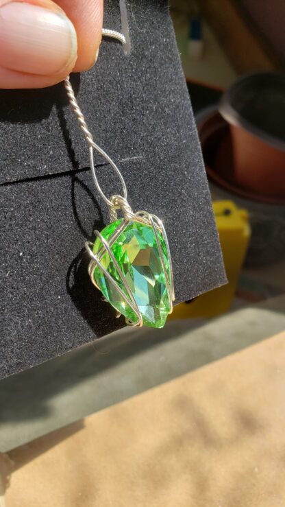 VERES™ Big Sparkle Dangle Drop Silver PERIDOT Lithuanian Crystal Pendant - Image 3