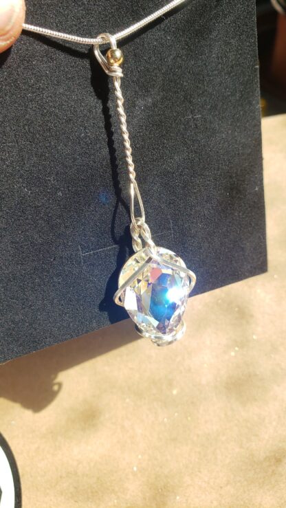 VERES™HUGE SPARKLE "Crystal Diamond" Dangle Drop Designer Silver Lithuanian lPendant w 22 inch silvery chain- Medium 25x18mm - Image 3