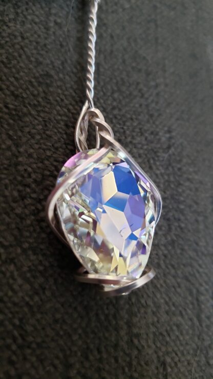 VERES™HUGE SPARKLE "Crystal Diamond" Dangle Drop Designer Silver Lithuanian lPendant w 22 inch silvery chain- Medium 25x18mm