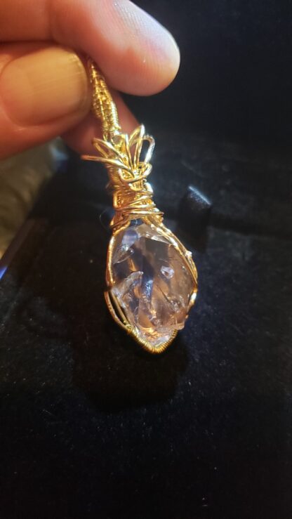 VERES™ 40ct SmokyHERKIMER Diamond  Rough Raw Crystal Handmade Celtic Designer  Gold Pendant Gemstone Pendant - Image 7