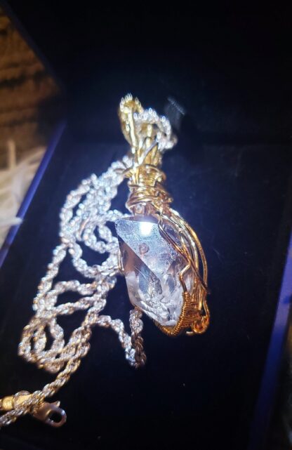 VERES™ 40ct SmokyHERKIMER Diamond  Rough Raw Crystal Handmade Celtic Designer  Gold Pendant Gemstone Pendant - Image 8