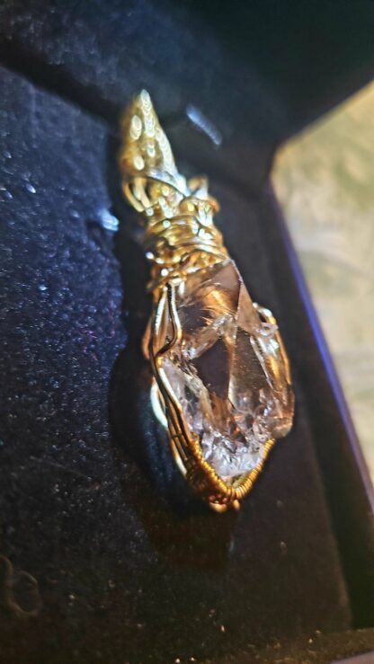 VERES™ 40ct SmokyHERKIMER Diamond  Rough Raw Crystal Handmade Celtic Designer  Gold Pendant Gemstone Pendant - Image 9