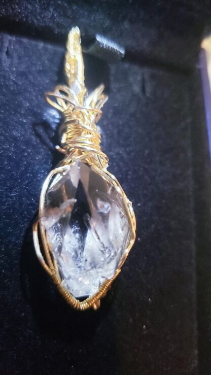 VERES™ 40ct SmokyHERKIMER Diamond  Rough Raw Crystal Handmade Celtic Designer  Gold Pendant Gemstone Pendant