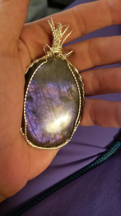 VERES™ 125ct AAA Huge Purple-Pink Finland mined Labradorite Silver Gemstone Pendant UNtreated +Add Solid 24in 925 Sterling Silver - Image 2