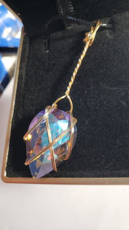 Sparkling DROP Crystal Pendant " VERES™ European Lithuanian jewelry Crystal Gold Pendant w 20 inch silvery chain-Large 30x22mm mothers day - Image 7