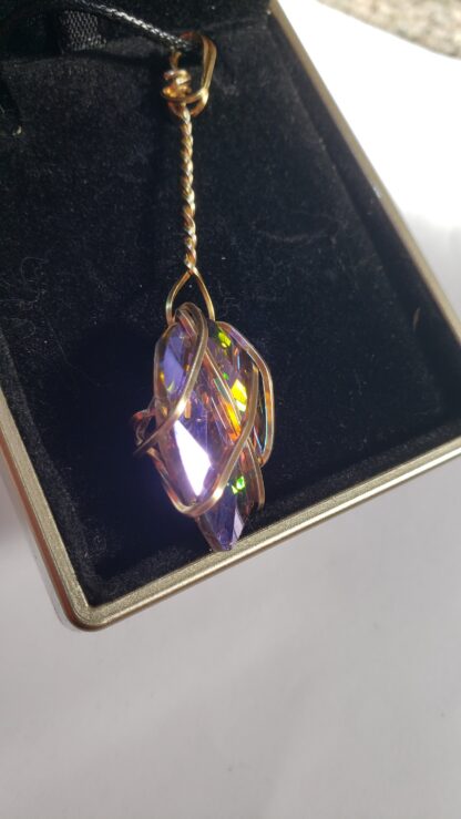 Sparkling DROP Crystal Pendant " VERES™ European Lithuanian jewelry Crystal Gold Pendant w 20 inch silvery chain-Large 30x22mm mothers day - Image 4
