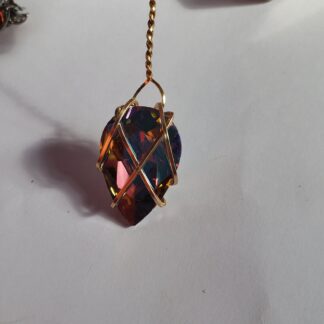 Sparkling DROP Crystal Pendant " VERES™ European Lithuanian jewelry Crystal Gold Pendant w 20 inch silvery chain-Large 30x22mm mothers day