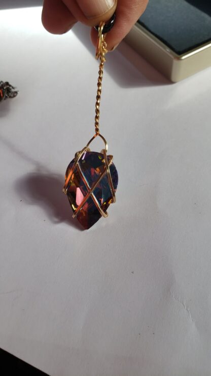 Sparkling DROP Crystal Pendant " VERES™ European Lithuanian jewelry Crystal Gold Pendant w 20 inch silvery chain-Large 30x22mm mothers day