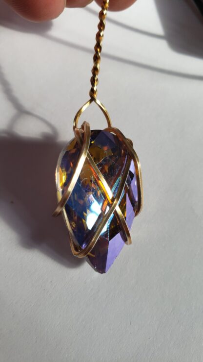 Sparkling DROP Crystal Pendant " VERES™ European Lithuanian jewelry Crystal Gold Pendant w 20 inch silvery chain-Large 30x22mm mothers day - Image 6