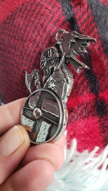 Large ODIN w Raven Medallion  Shield Viking Axe Pendant w silver chain! Folklore BEST viking gifts for him Heavy w 6mm thick silvery chain - Image 5