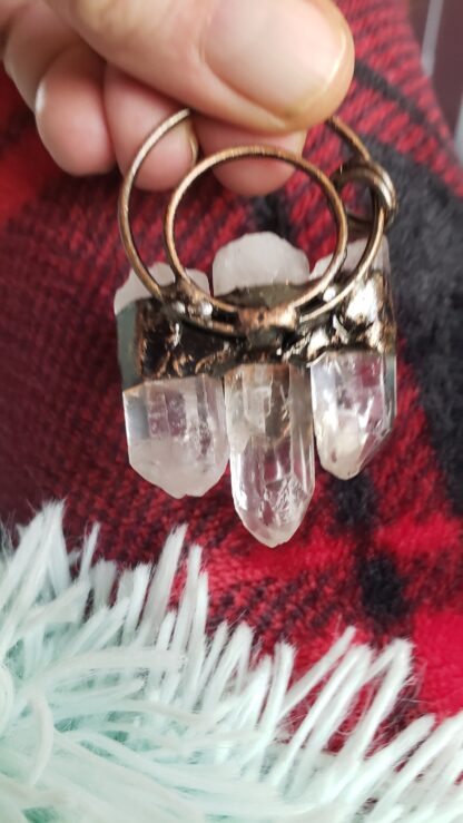 6 point Quartz & Solid Copper Handmade Gemstone Pendant Amulet w Amethyst Accent Stone Mothers Day Sale - Image 5