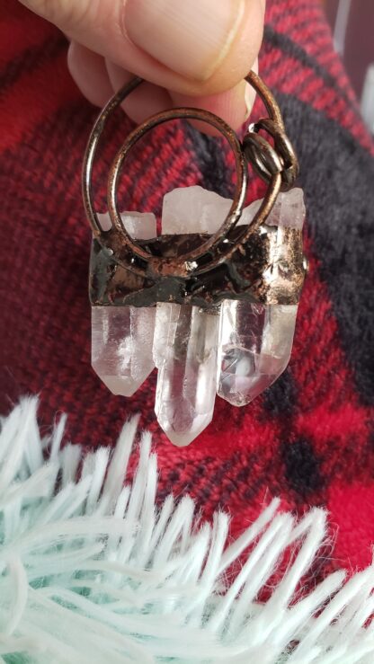 6 point Quartz & Solid Copper Handmade Gemstone Pendant Amulet w Amethyst Accent Stone Mothers Day Sale - Image 2