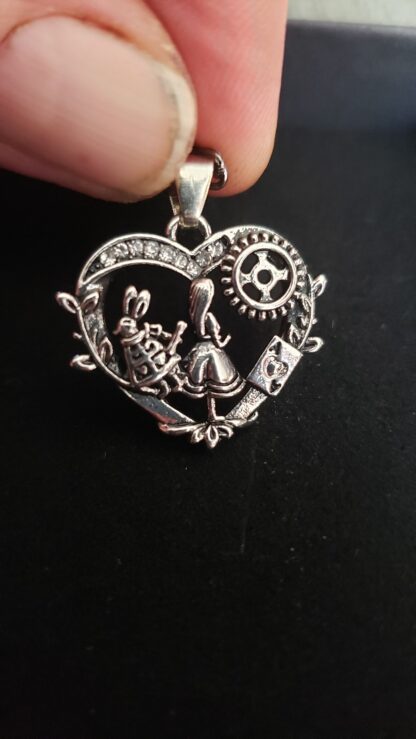 CUTE Alice  in Wonderland White Rabbit Choker Necklace- w 16inch  gun metal color chain Minimalist jewelry pls see video- it sparkles! - Image 4