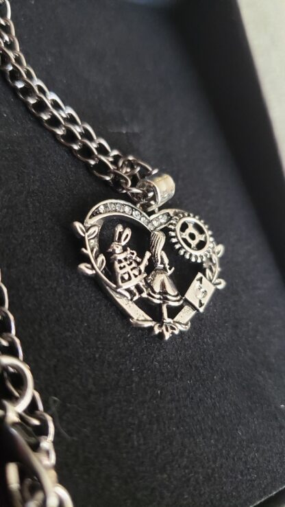 CUTE Alice  in Wonderland White Rabbit Choker Necklace- w 16inch  gun metal color chain Minimalist jewelry pls see video- it sparkles! - Image 5