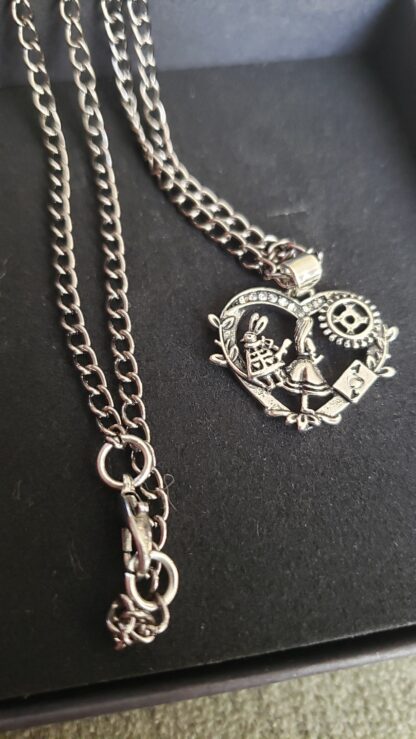 CUTE Alice  in Wonderland White Rabbit Choker Necklace- w 16inch  gun metal color chain Minimalist jewelry pls see video- it sparkles! - Image 6