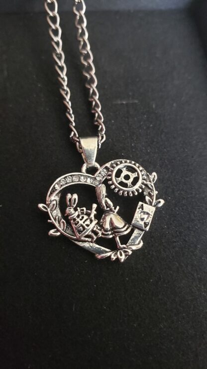 CUTE Alice  in Wonderland White Rabbit Choker Necklace- w 16inch  gun metal color chain Minimalist jewelry pls see video- it sparkles! - Image 7