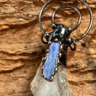 Solid Copper & Quartz Pendant Large Chunky w Blue Kyanite Designer Viking Pendant Raw Rough - Copper Handmade Gemstone mothers day sale