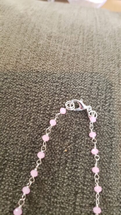 Rose Quartz- Alice in Wonderland  Cheshire Cat w White Rabbit Enamel Charm Necklace- Handmade High Quality  Gemstone Necklace - Image 6