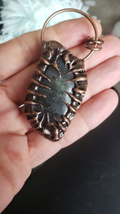 125ct RARE-Large DEEP Purple & Blue FIRE UNtreated Labradorite -Artisan Designer  Solid Copper Handmade Gemstone Pendant -Reversible!
