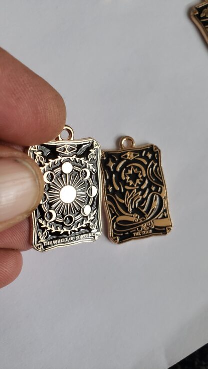 Best Tarot Pendant Gold & Black Enamel TAROT Card Pendants- Handcrafted enamel Comes w 22 inch  golden chain  charm pendant