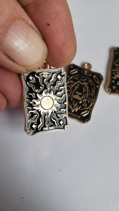 Best Tarot Pendant Gold & Black Enamel TAROT Card Pendants- Handcrafted enamel Comes w 22 inch  golden chain  charm pendant - Image 7