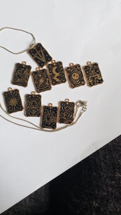 Best Tarot Pendant Gold & Black Enamel TAROT Card Pendants- Handcrafted enamel Comes w 22 inch  golden chain  charm pendant - Image 9