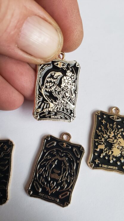 Best Tarot Pendant Gold & Black Enamel TAROT Card Pendants- Handcrafted enamel Comes w 22 inch  golden chain  charm pendant - Image 8