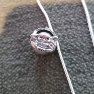 925 Solid Silver Mini BABY YODA in Carriage Necklace-22inch Custom Chain 8 Options GEMSTONE or Silver