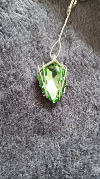 VERES™ Big Sparkle Dangle Drop Silver PERIDOT Lithuanian Crystal Pendant - Image 5