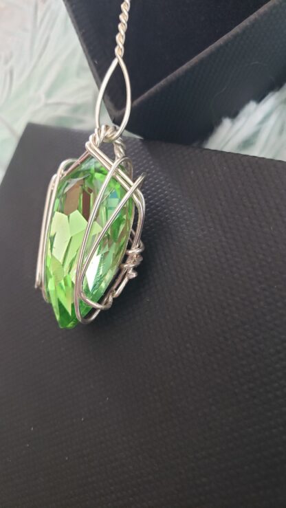 VERES™ Big Sparkle Dangle Drop Silver PERIDOT Lithuanian Crystal Pendant - Image 6