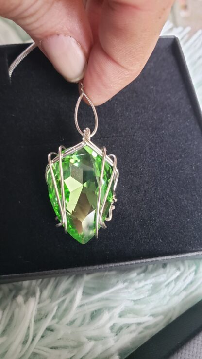 VERES™ Big Sparkle Dangle Drop Silver PERIDOT Lithuanian Crystal Pendant - Image 7
