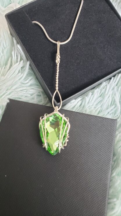 VERES™ Big Sparkle Dangle Drop Silver PERIDOT Lithuanian Crystal Pendant - Image 8