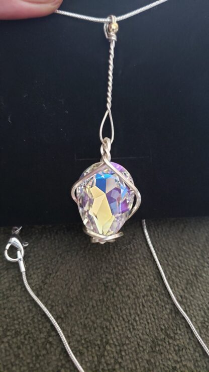 VERES™HUGE SPARKLE "Crystal Diamond" Dangle Drop Designer Silver Lithuanian lPendant w 22 inch silvery chain- Medium 25x18mm - Image 4