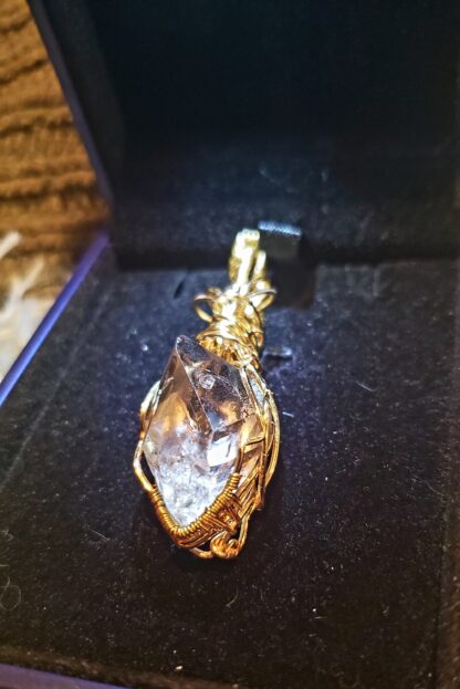 VERES™ 40ct SmokyHERKIMER Diamond  Rough Raw Crystal Handmade Celtic Designer  Gold Pendant Gemstone Pendant - Image 2