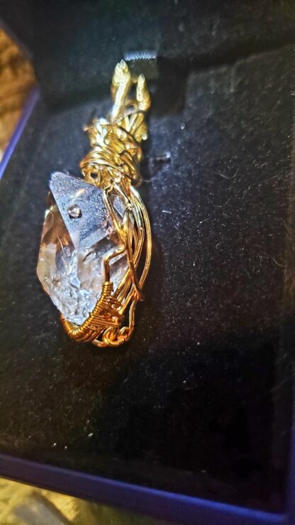 VERES™ 40ct SmokyHERKIMER Diamond  Rough Raw Crystal Handmade Celtic Designer  Gold Pendant Gemstone Pendant - Image 3