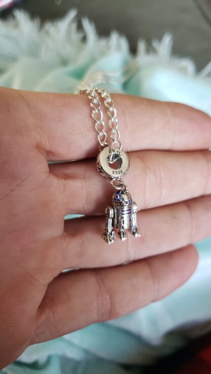 R2D2 Solid 925 Sterling Silver Mini Pendant Necklace-22inch Silver Link Chain- birthday pandora  memory jewelry - Image 8