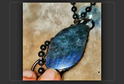 Vintage Victorian Style Deep Blue Labradorite & Clear Quartz Solid Copper Drop Chain Handmade Gemstone Necklace Amulet reiki ritual - Image 3