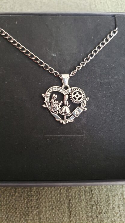CUTE Alice  in Wonderland White Rabbit Choker Necklace- w 16inch  gun metal color chain Minimalist jewelry pls see video- it sparkles! - Image 8