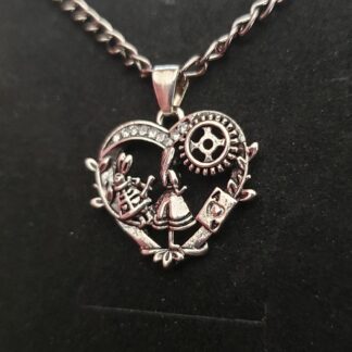 CUTE Alice  in Wonderland White Rabbit Choker Necklace- w 16inch  gun metal color chain Minimalist jewelry pls see video- it sparkles!